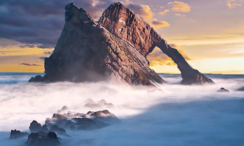 Sunrise at Bow Fiddle Rock, Portnockie, Moray
