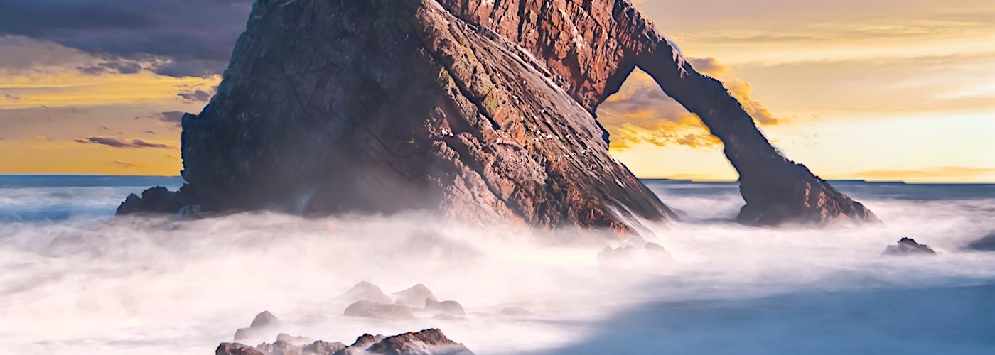 Sunrise at Bow Fiddle Rock, Portnockie, Moray

