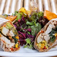 Chicken Salad Wrap with Red Pepper Chutney, Basil & Hazelnuts