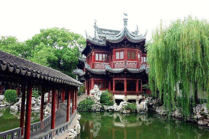 Detailed architecture of Yuyuan Garden, showcasing pavilions and bridges.
