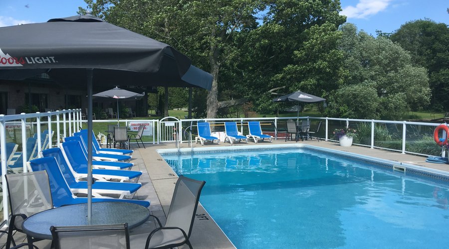 Our beautiful riverside outdoor pool with a 1000 Islands vista! 