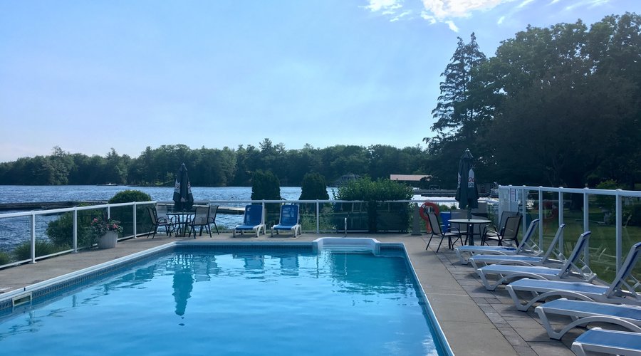 Our beautiful riverside outdoor pool with 1000 Islands vista! 
