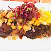 Grilled Coconut Polenta with Marinated Portobello Mushroom & Pineapple Mango Salsa