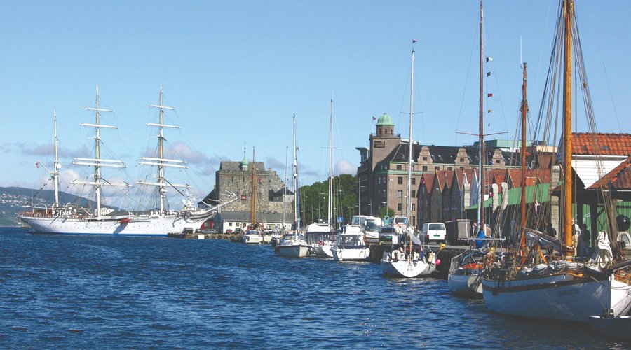 Facade.  Situated at the harbor.