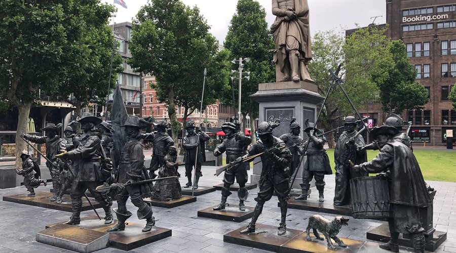The Night Watch in front of the Rembrandt Monument