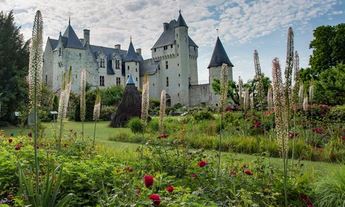 Chateau de la loire, le château du Rivau a des jardins merveilleux et une collection de 475 rosiers.