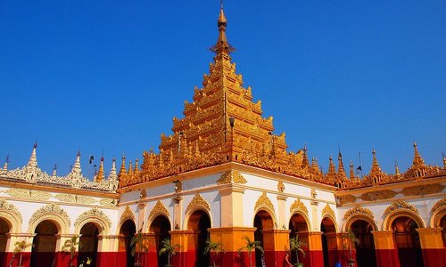 The Mahamuni Pagoda or Mahamuni Buddha temple is one of the most important Buddhist pilgrimage sites in Burma.  The temple houses the Mahamuni Buddha image, the most highly revered Buddha image in the country. The pagoda was built in 1785 by King Bodawpaya of the Konbaung dynasty after the Mahamuni image was captured during the invasion of the Arakan Kingdom.