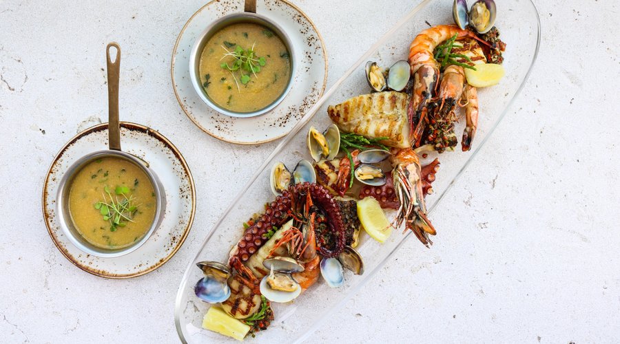 Pesce e Crostacei Grigliati, Polenta Bivalve e Coriandolo