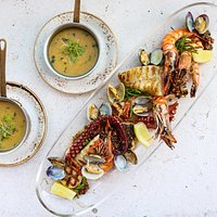Pesce e Crostacei Grigliati, Polenta Bivalve e Coriandolo