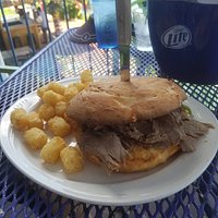 Beef Sandwich with tator tots, enouch for two!