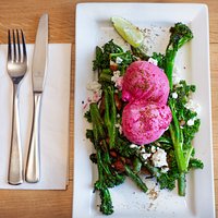 Sautéed Greens & Pink Poached Eggs