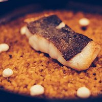 Arroz con San Martiño y caldo de cigalas