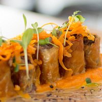 Brick de rabo de toro con crema de calabaza