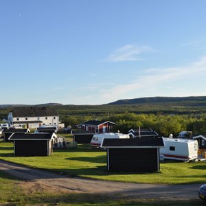 Overview of the campground with the white main building in the background. 