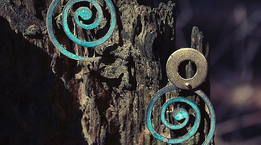 Bronze earrings with natural patina. Photo by #sinekehletphotography