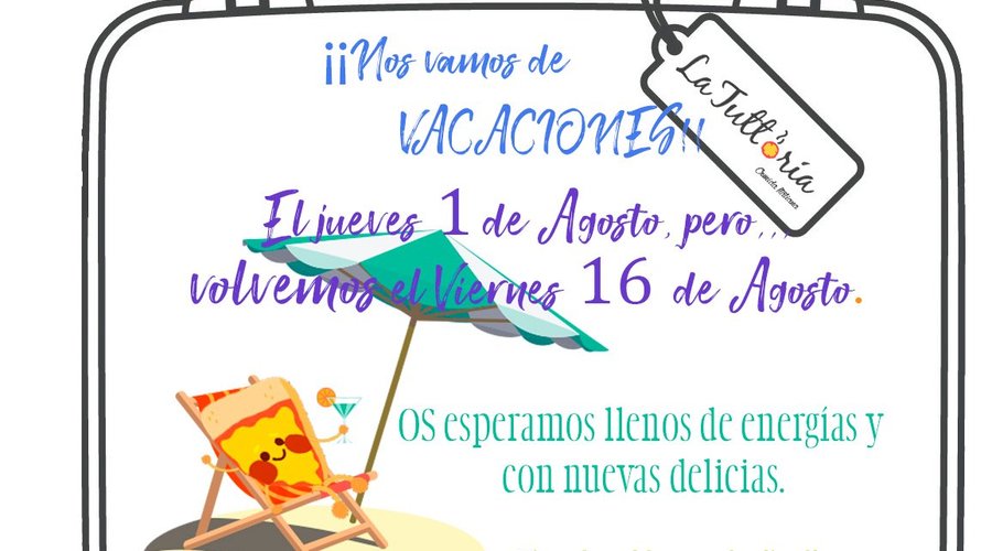 Nos vamos de Vacaciones el día 1 de Agosto, pero...
¡¡Volvemos el Viernes 16 de Agosto!!
Disculpen las molestias ;)