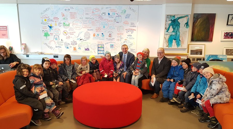 Children. Our most important users! The President of Iceland, the Minister of Culture and Education and an author of children's books are also on this photo. 