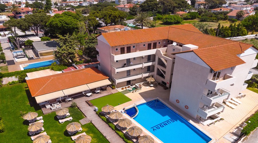 Aerial photo of Sunday Hotel and surroundings with drone. 