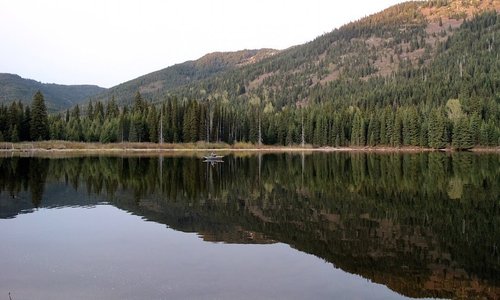 Evening fishing on small Coquihalla lake (from Cabin 8).