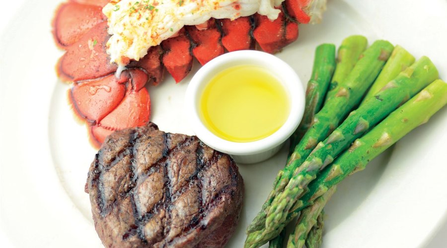 Grilled Filet with Lobster Tail and Steamed Asparagus
