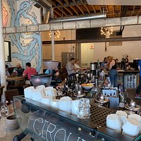View over the bar on a busy Sunday morning.