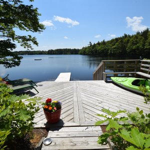 Deck and beautiful blue lake
