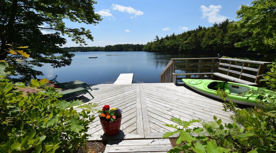 Deck and beautiful blue lake