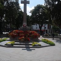 The Memorial surrounded by flowers