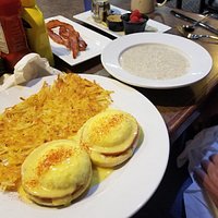 Eggs Benedict and oatmeal