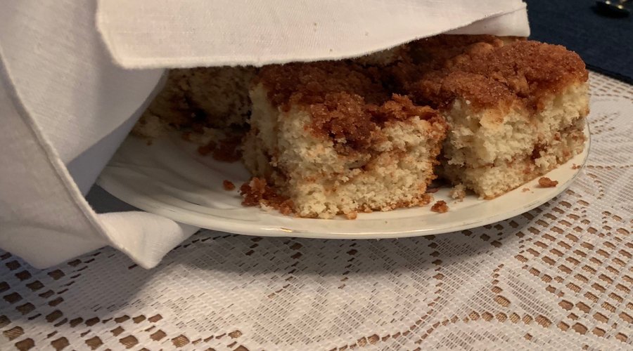 Homemade coffee cake with crispy brown sugar topping