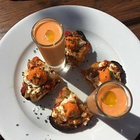 Salmorejo with toasted sourdough with escalivada, goat’s cheese and romesco.