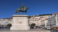 Europe, Portugal, Lisbon, Baixa, Rossio, Figueira Square, Dom Joao I statue  - SuperStock