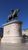 Europe, Portugal, Lisbon, Baixa, Rossio, Figueira Square, Dom Joao I statue  - SuperStock