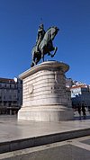 Europe, Portugal, Lisbon, Baixa, Rossio, Figueira Square, Dom Joao I statue  - SuperStock