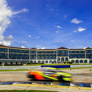 View of Seven Sebring Raceway Hotel from the Sebring International Raceway track.
