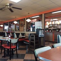 Plenty of seating at this A&W. Modern but with a bit of nostalgia
