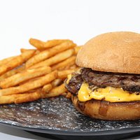 Jake's Stack - Two 4oz Short Rib Brisket Patties, American Cheese, Beer Caramelized Onions, OC Dressing, Split Roll