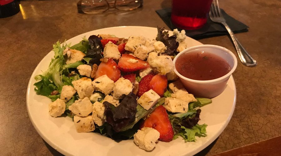 The famous Strawberry Chicken Salad with Raspberry dressing on the side.  This is the lite version - chicken is grilled.  My favorite!