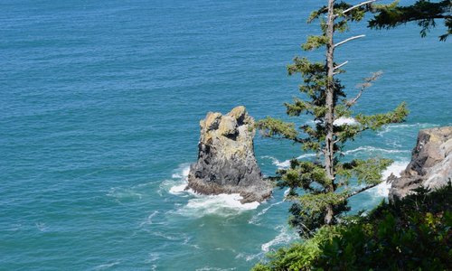 Sea stacks and gorgeous blue water.