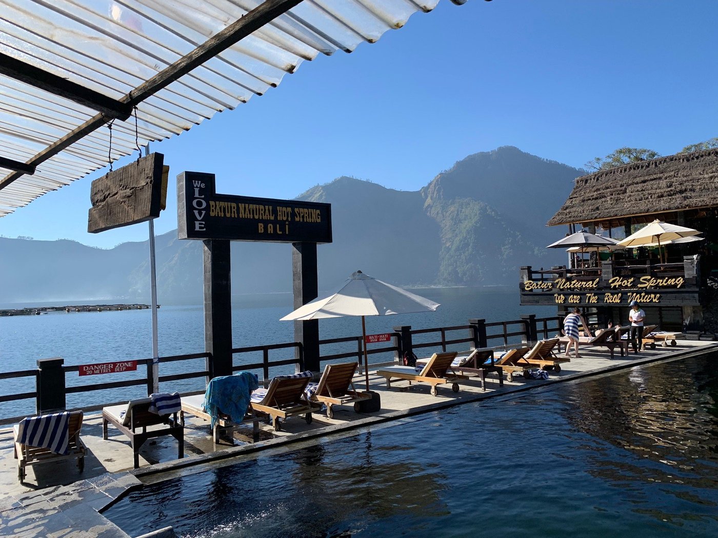 Panoramic view of Lake Batur from hot springs