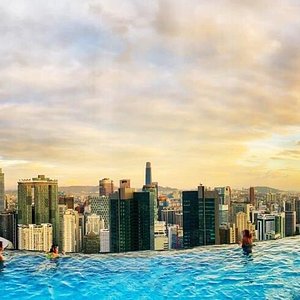 Sunset at 6pm on the top deck 51st floor infinity pool