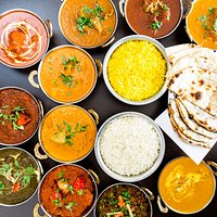 Meat Curries with rice and bread