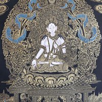 "Tara meaning star is a Buddhist goddess and boddhisattva characterized by her compassion for living beings. She brings longevity, protects earthly travel, and guards her followers on their spiritual journey to enlightenment. The mantra of Tara (om tare tuttare ture svaha) is the second most common mantra heard in Tibet, after the mantra of Chenrezi (om mani padme hum)."