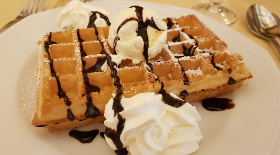 waffle w/ vanilla ice cream