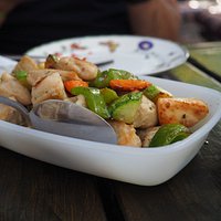 Poulet légumes (courgette, carottes et poivrons) sauce roquefort