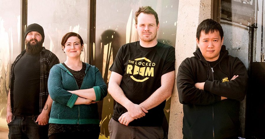 Meet The Locked Room's core staff (from left to right): Lucas (Building + Construction Manager), Carrie (Graphic Designer + Media Marketing Manager), Kyle (Owner + Managing Partner), Edwin (Owner + Managing Partner).
