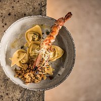 Grilled King Prawns, Goat Cheese, Tortellini, Burnt Butter, Sage, Pine Nuts