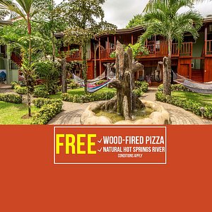 Arenal Hostel Resort, just in the heart of La Fortuna Downtown, Free Wood-Fired Pizza for private rooms and Free Hot Springs River Shuttle for every one!