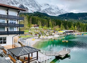 Eibsee Hotel in Grainau, image may contain: Scenery, Hotel, Resort, Waterfront