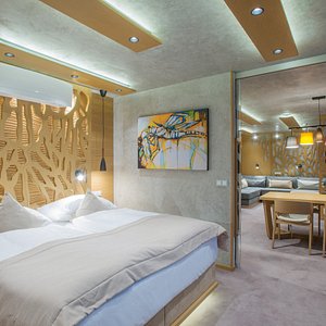 Wellness Hotel Step in Prague, image may contain: Interior Design, Lighting, Bed, Wood